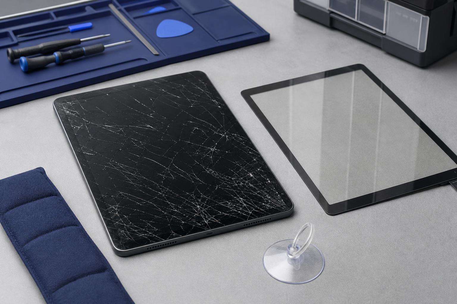 iPad with cracked glass ready for screen repair in Brampton